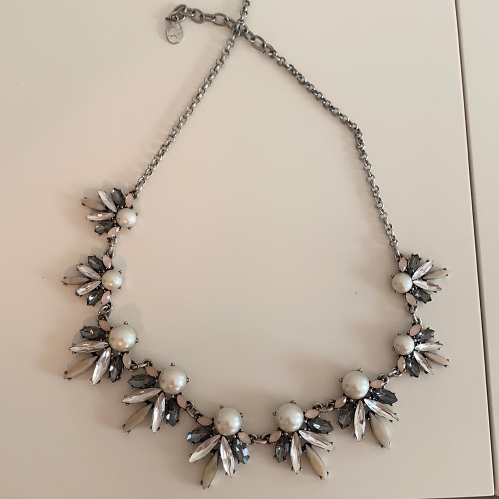 LOFT silver and white jeweled necklace